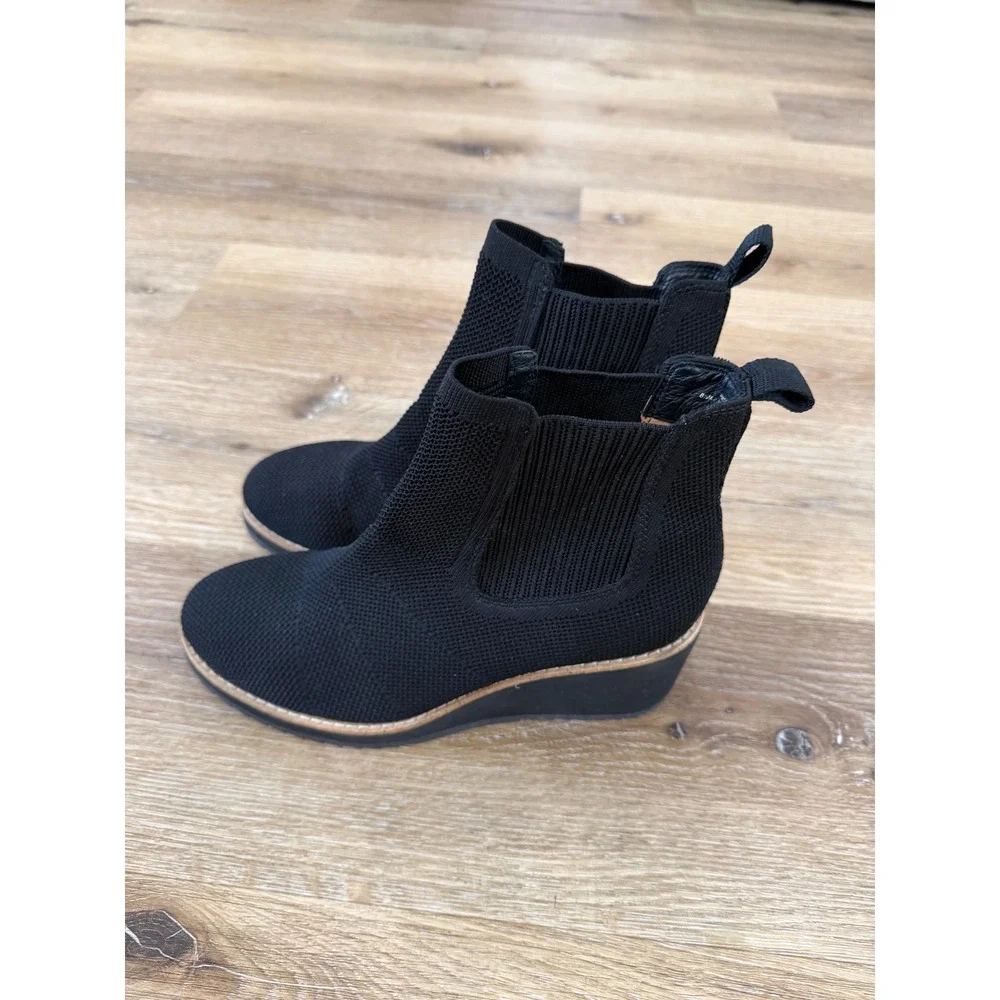 Sofft Minimalist Wedge Ankle Boots Women 8.5 Black Knit Textile Leather Sock